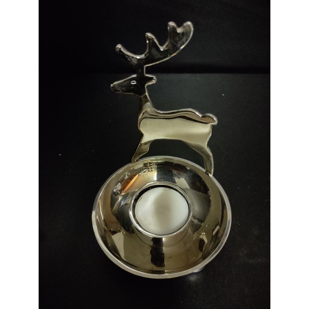 Crate & Barrel Reindeer Tealight Candle Holder Silver Deer Christmas Decor 5"